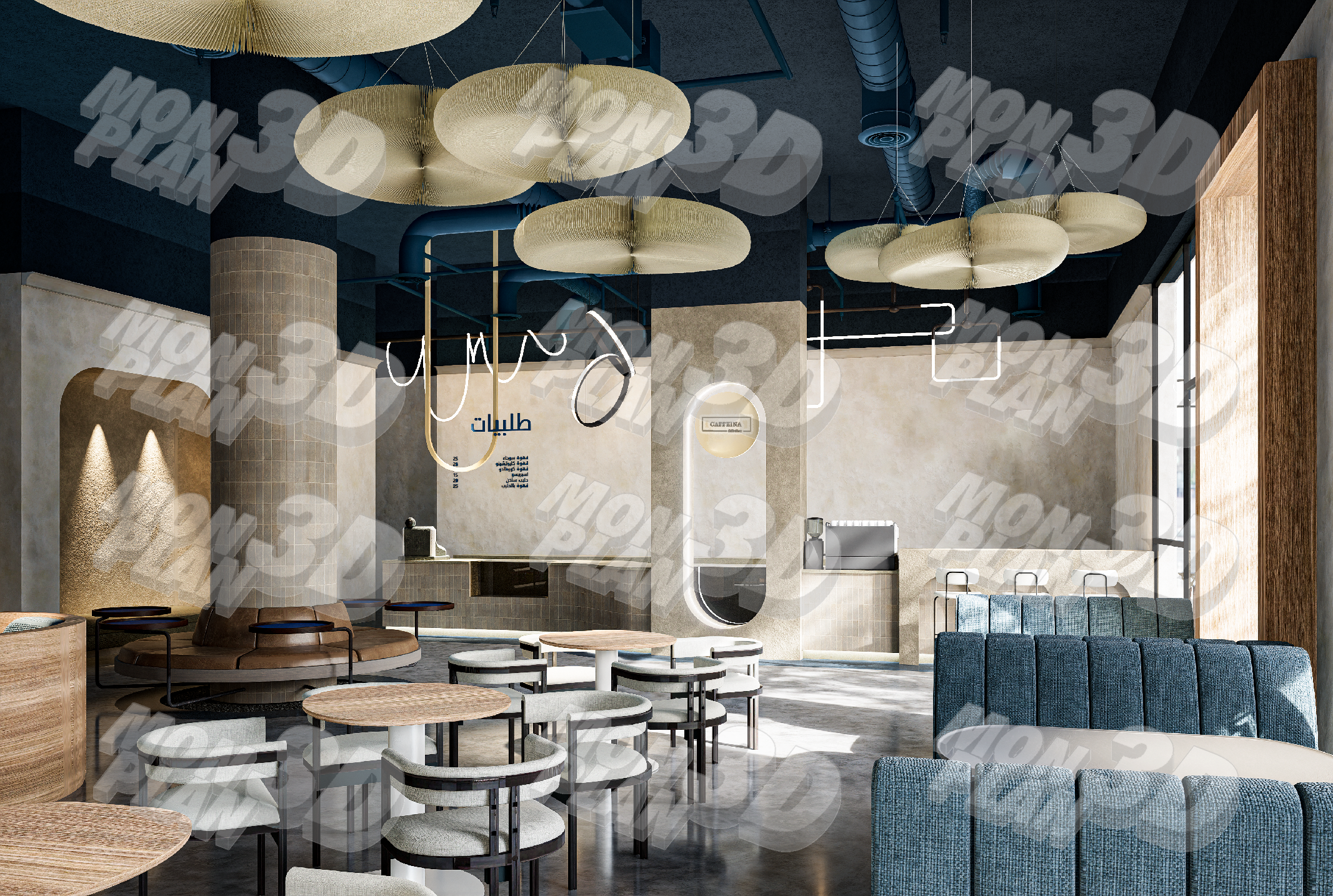 rendu 3d café intérieur